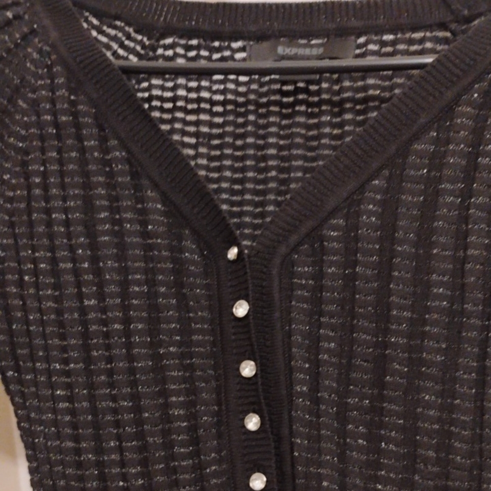 Express Black Ribbed Button-Up Top - image 1